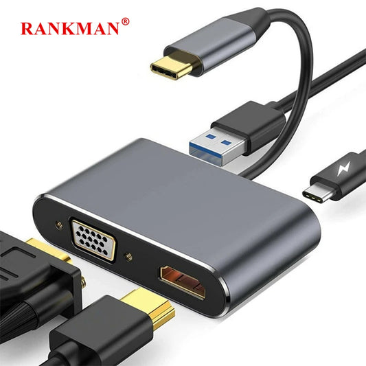 Hub USB-C Docking Station con HDMI 4K, VGA, USB 3.0 para MacBook/iPad/Samsung Dex