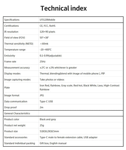 Termógrafo Infrarrojo Móvil UNI-T UTi120 / UTi261M USB para Celular - Cámara Térmica Reparación (Versión Rusa Handle)