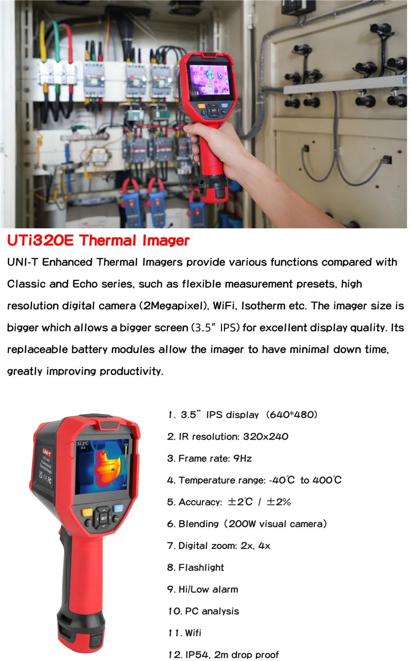 Cámara Termográfica Inteligente Portátil UNI-T UTi260E / UTi320E - Comunicación App Móvil/PC, Protección IP54