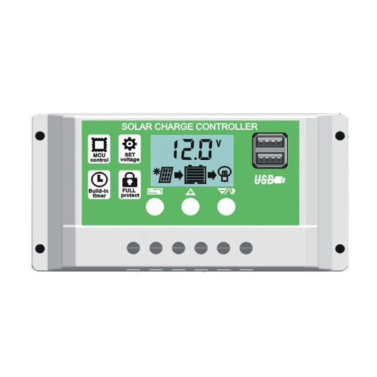 Controlador Carga Solar PWM Y&H 10A/20A/30A Batería Litio/Plomo-Ácido 12V/24V Auto Dual USB Regulador