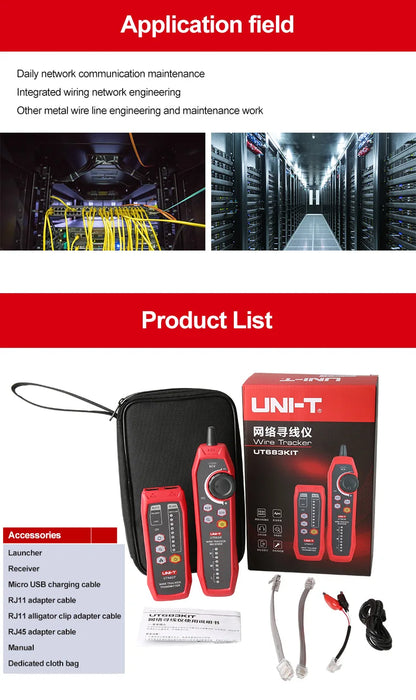 Kit Rastreador Cables LAN UNI-T UT683KIT - Tester Red RJ45/RJ11, Buscador Línea Telefónica, Herramienta Networking