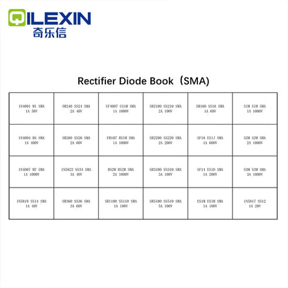 Libro Muestrario Diodos Rectificadores/Schottky SMD SMA (24 Valores: M1-M7, SS12-SS210)