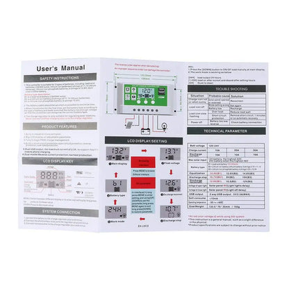 Controlador Carga Solar PWM Y&H 10A/20A/30A Batería Litio/Plomo-Ácido 12V/24V Auto Dual USB Regulador