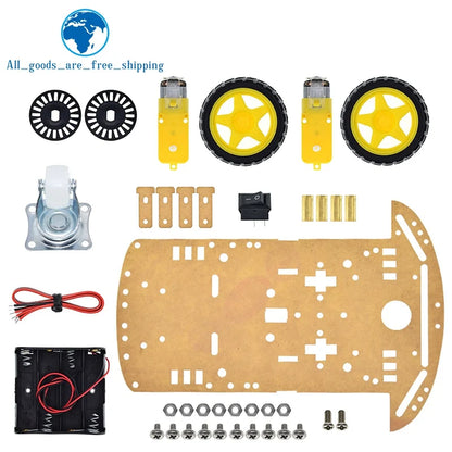 Kit Chasis Auto Robot Inteligente TZT 2WD con Encoder Velocidad y Caja Batería para Arduino