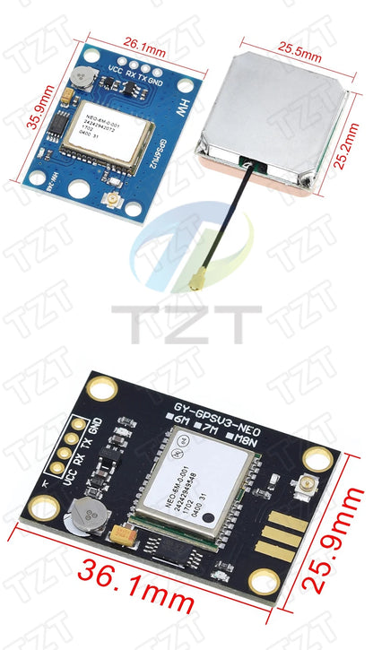 Módulo GPS TZT GY-NEO6MV2 (NEO-6M) con Antena Grande y EEPROM para Control Vuelo MWC/APM2.5 Arduino