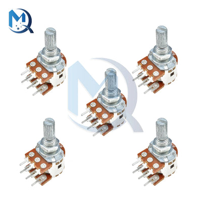 5pcs WH148 B1K B2K B5K B10K B20K B50K B100K B500K 6 pin Shaft Amplifier Dual Stereo Potentiometer 1K 5K 10K 50K 100K 500K 1M Ohm