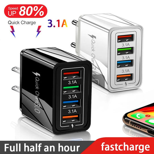 Cargador USB QC 3.0 Carga Rápida para Teléfono Móvil/Tablets iPhone 14/Samsung/Xiaomi Mi (Adaptador Enchufe EU/US)