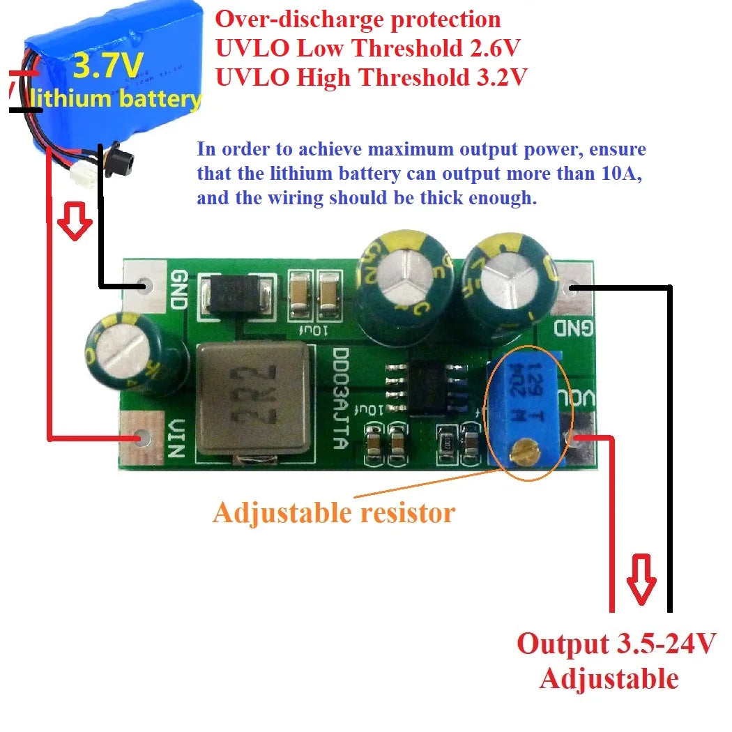 6A High-power DC 2.7-5.5V to 3.5-24V Step-Up Boost Converter Module for Li-ion Lipo UVLO PTZ IP Camera PLC Motro LED