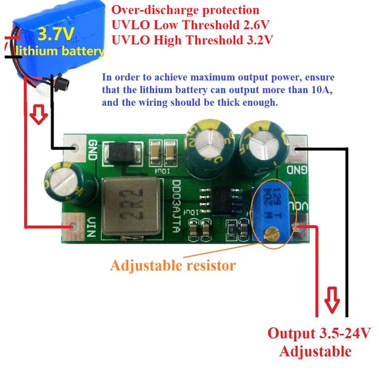 6A High-power DC 2.7-5.5V to 3.5-24V Step-Up Boost Converter Module for Li-ion Lipo UVLO PTZ IP Camera PLC Motro LED