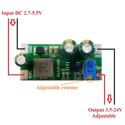 6A High-power DC 2.7-5.5V to 3.5-24V Step-Up Boost Converter Module for Li-ion Lipo UVLO PTZ IP Camera PLC Motro LED