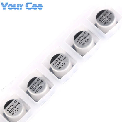 Capacitor Electrolítico Aluminio SMD (220uF, 50V, 10x10.2mm) - Pack 10 Unidades