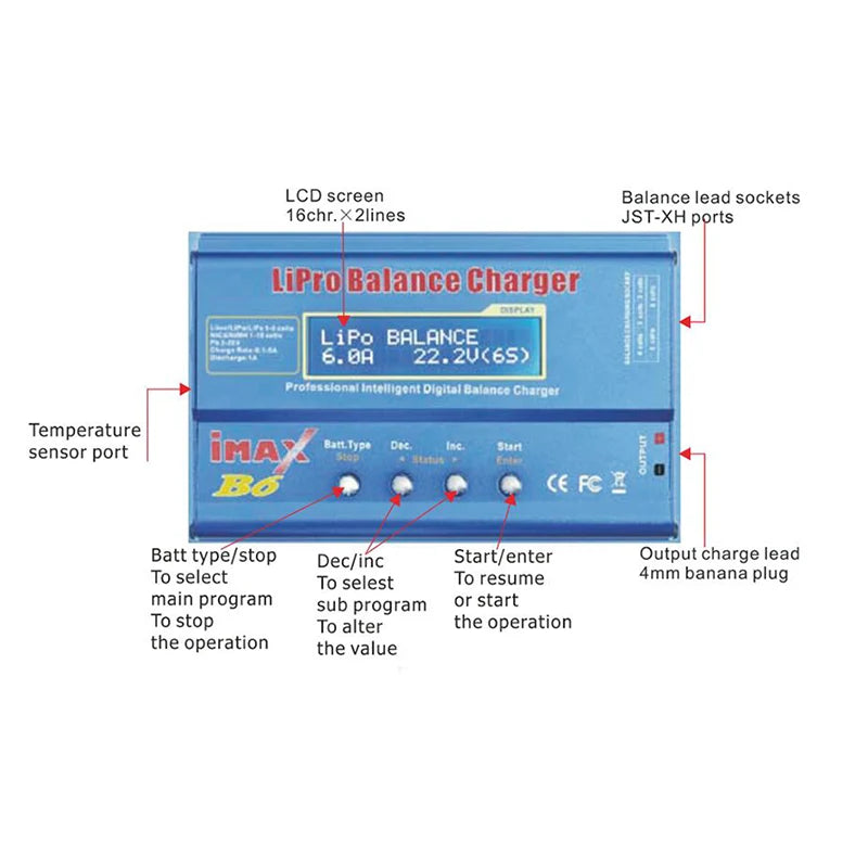 iMAX B6 80W 6A Battery Charger Lipo NiMh Li-ion Ni-Cd Digital RC Balance Charger Lipro Charger Discharger + 15V 6A Adapter
