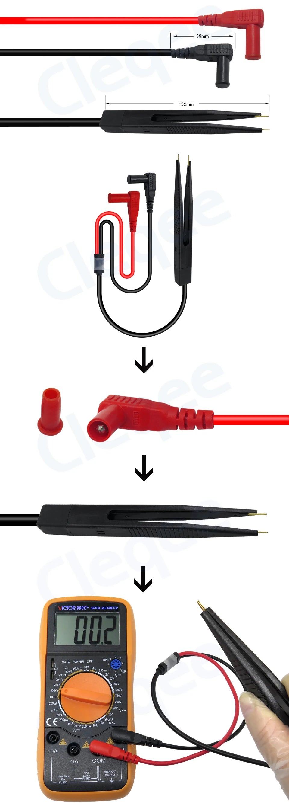 Pinzas Prueba SMD Cleqee P1510 para Componentes LCR Multímetro Tester Punta Sonda Cable