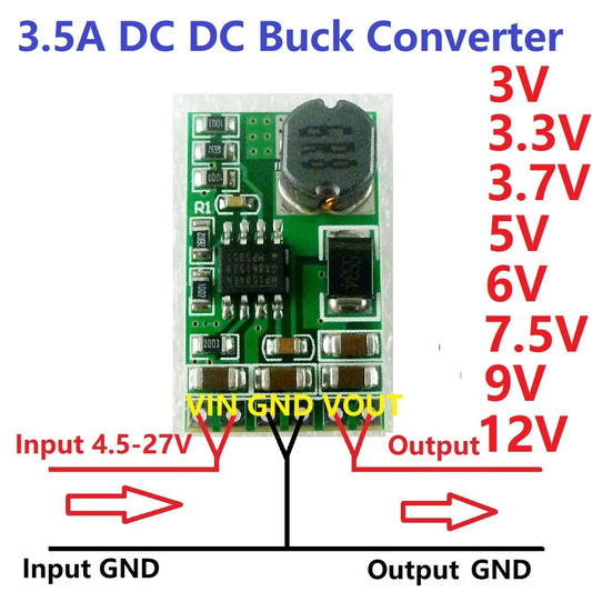 Módulo Convertidor Buck DC-DC 3.5A 4.5V-27V a 3V-12V Step-Down Regulador Voltaje