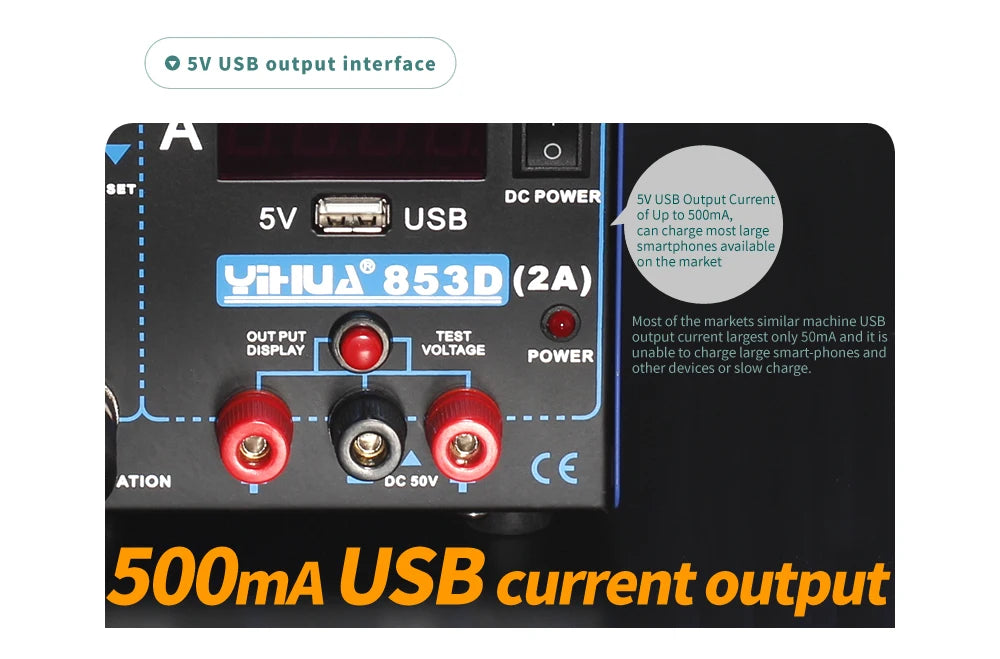 Estación de Soldadura Rework YIHUA 853D 3 en 1 (Cautín, Aire Caliente, Fuente DC 5V 2A USB) para BGA