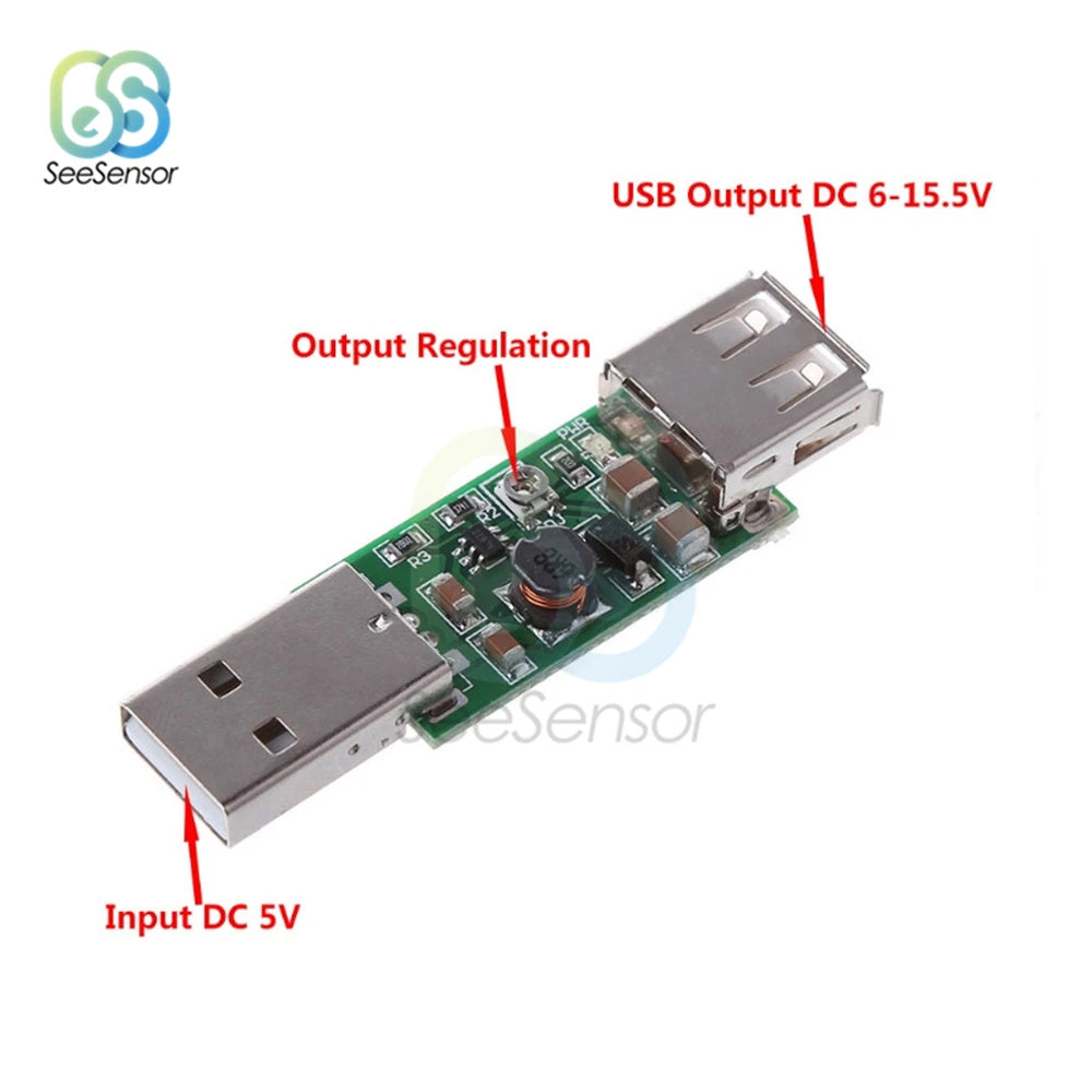 Módulo Convertidor Boost USB 5V a 6V-15V DC-DC Step-Up Voltaje Ajustable (Salida 6V/7V/8V/9V/12V)