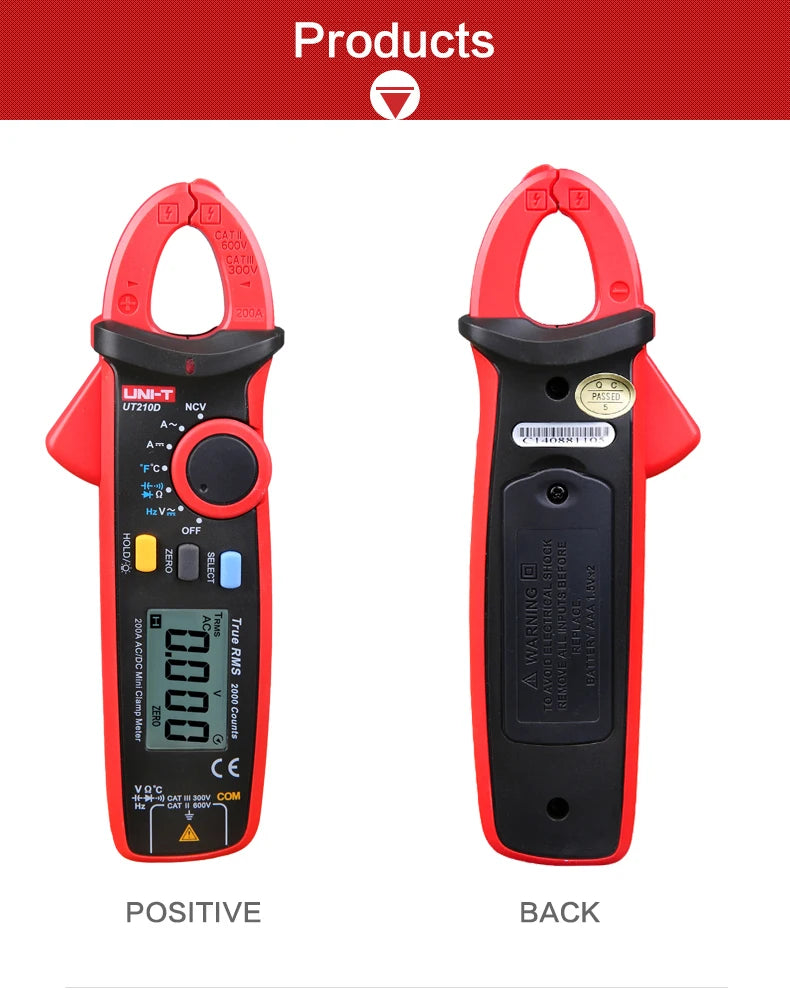 Pinza Amperimétrica Digital UNI-T UT210E/UT210D/UT210C - Mini Clamp Multímetro True RMS AC, Auto Rango