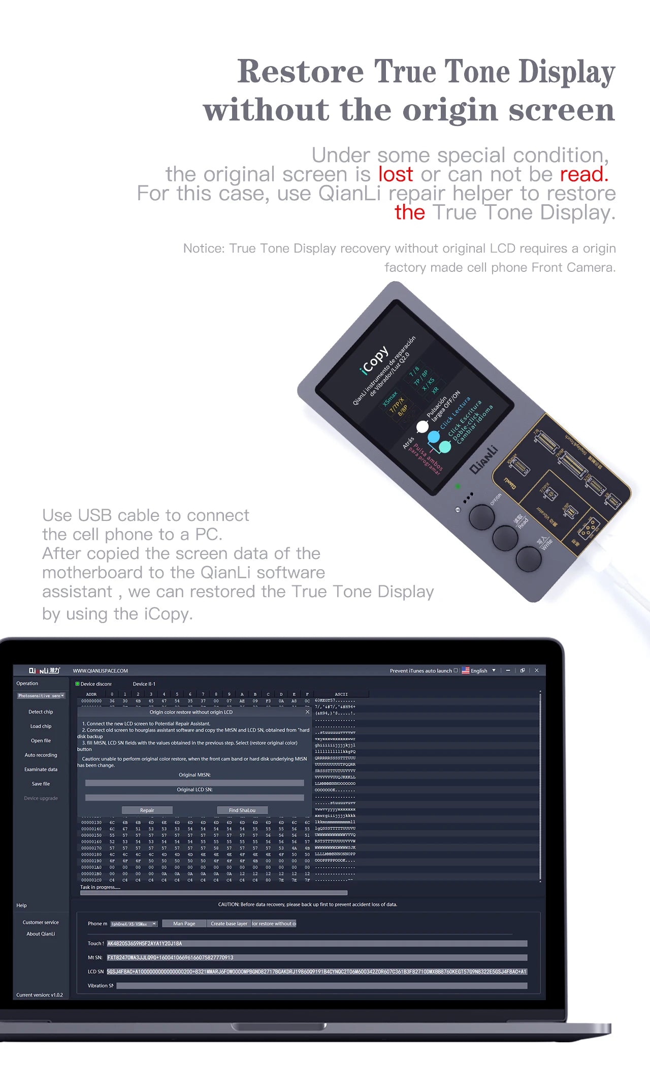 Qianli iCopy Plus LCD Screen Original Color Repair Programmer for Phone 11 Pro Max XR XSMAX XS 8P 8 7P 7 Vibration/Touch Repair