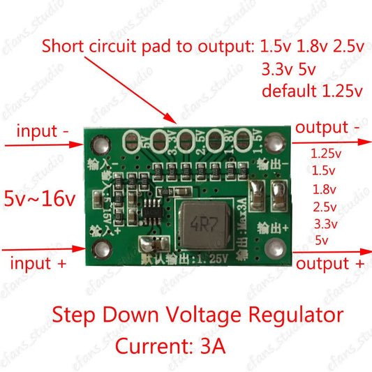 Lote 3 Pcs Convertidor Buck DC-DC 3A Step-Down (1.25V, 1.5V, 1.8V, 2.5V, 3.3V, 5V)