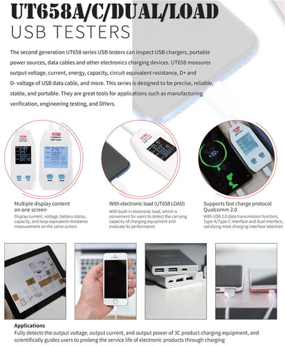 Tester USB UNI-T Serie UT658 (UT658B/UT658C/UT658LOAD/UT658DUAL)