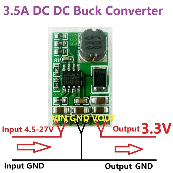 Módulo Convertidor Buck DC-DC 3.5A 4.5V-27V a 3V-12V Step-Down Regulador Voltaje