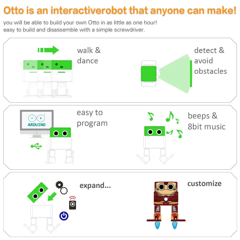 Kit Inicio Proyecto DIY Keyestudio para Robot OTTO Arduino (Sin Piezas Impresas 3D)