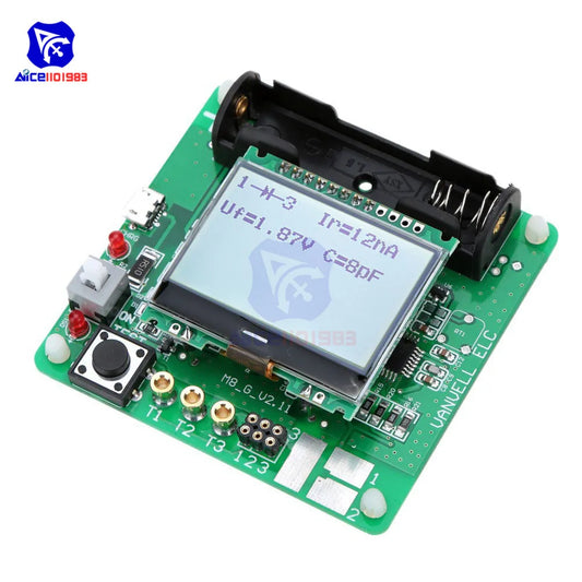 Tester Transistor Multifunción DIYMORE MG328 LCD Inductor Capacitor Medidor Detector + Pinzas Cocodrilo