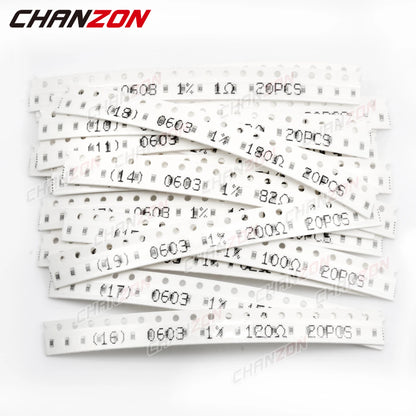 Kit Surtido Resistencias Chip SMD 0603 1% 1/10W - 60 Valores (0Ω a 10MΩ) (Total 1200 Piezas)