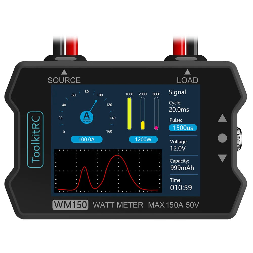 Medidor Potencia ToolkitRC WM150 (150A 50V) - Analizador Consumo RC/FPV/Drone con Display LCD y Salida PWM