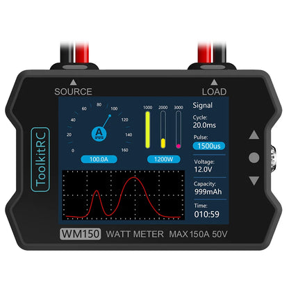 Medidor Potencia ToolkitRC WM150 (150A 50V) - Analizador Consumo RC/FPV/Drone con Display LCD y Salida PWM