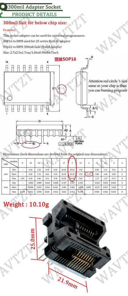 Kit Programador USB CH341A 24/25 Series EEPROM Flash BIOS + Clip Test SOIC8/SOP8 + Adaptador 1.8V + Adaptador SOIC8/SOP16