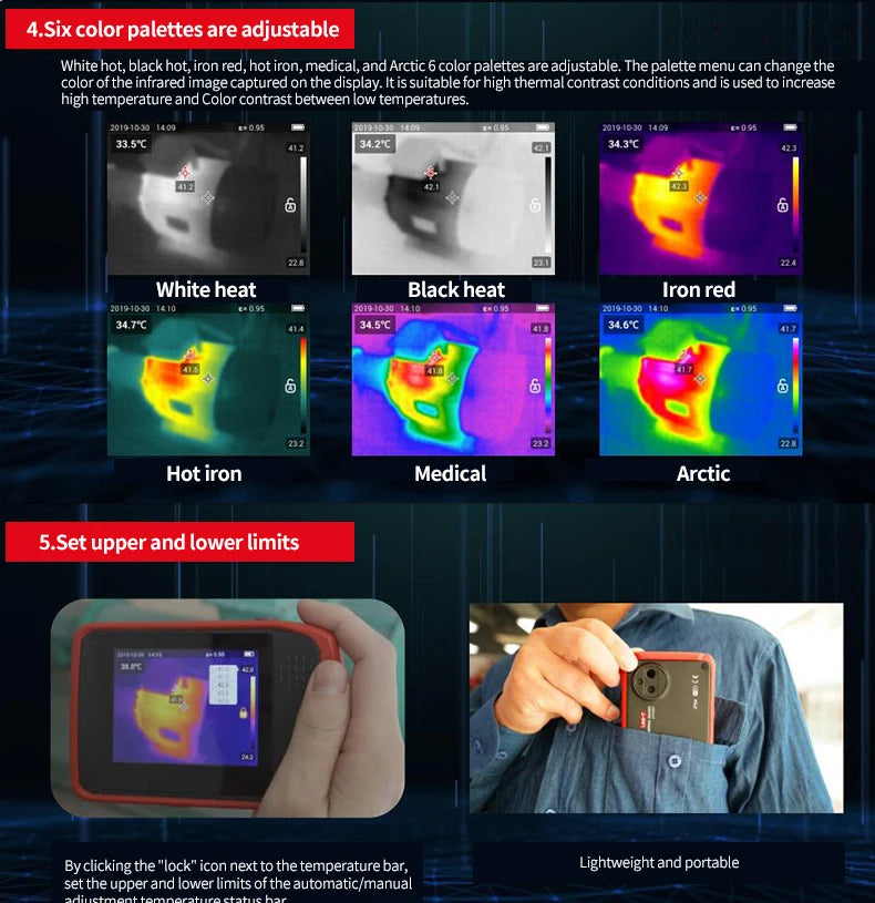 Termógrafo Portátil UNI-T UTi120T (10800 Píxeles) para Reparación - Cámara Infrarroja Imagen Térmica Temperatura