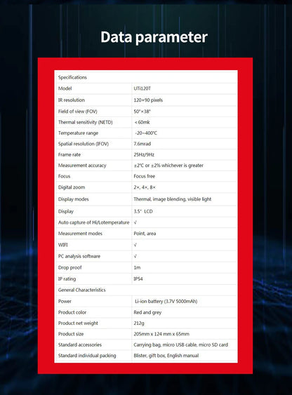 Termógrafo Portátil UNI-T UTi120T (10800 Píxeles) para Reparación - Cámara Infrarroja Imagen Térmica Temperatura