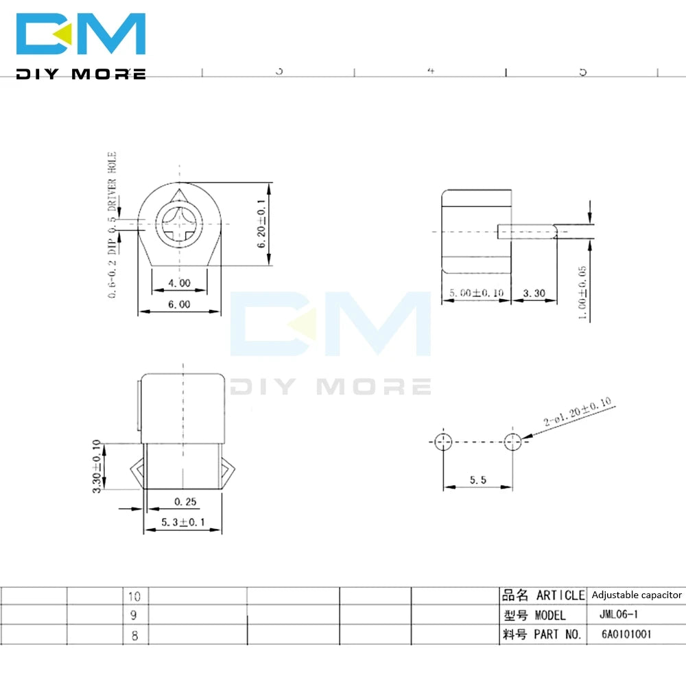 Capacitor Cerámico Variable Trimmer 6mm (3pF-120pF) Ajustable - Pack 10 Unidades (Valores Surtidos)