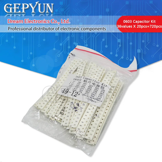 Kit Surtido Capacitores Cerámicos SMD 0603 - 36 Valores (1pF-10uF) x 20 Unidades (Total 720 Piezas)