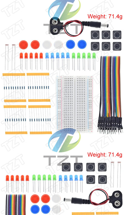 Kit Inicio TZT para Arduino UNO R3 (Mini Protoboard, LED, Cables Jumper, Botón) para Educación Escolar/Laboratorio