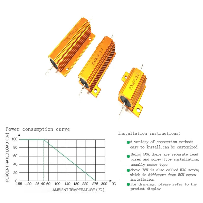 Resistencia Carga Bobinada Caja Aluminio (10W/25W/50W/100W, 0.1 Ohm - 10K Ohm) (2 Unidades)