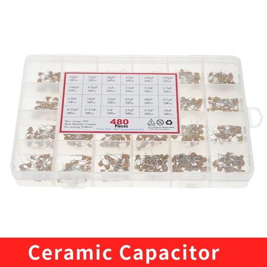 Kit Surtido Capacitor Cerámico Monolítico (10pF-10uF, 24 Valores x 20 Unidades = 480 Piezas) con Caja