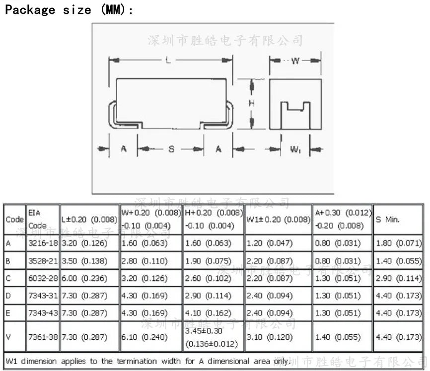 Capacitor Tantalio SMD (Tipo A/B/C/D, 6.3V-35V, 0.33uF-470uF) (10 Unidades)