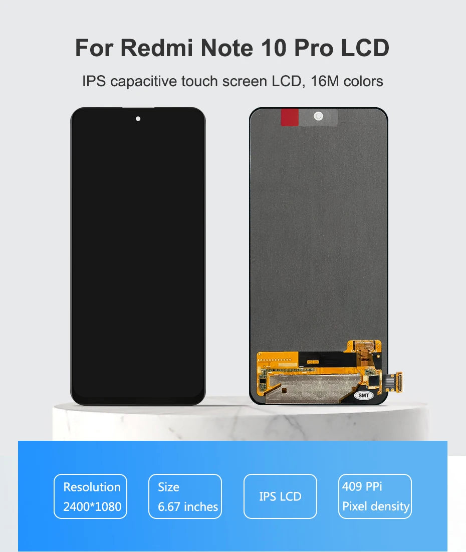 6.67" AMOLED for Xiaomi Redmi Note 10 Pro LCD Display Touch Screen For Redmi Note10Pro M2101K6G LCD Display Replace, with Frame