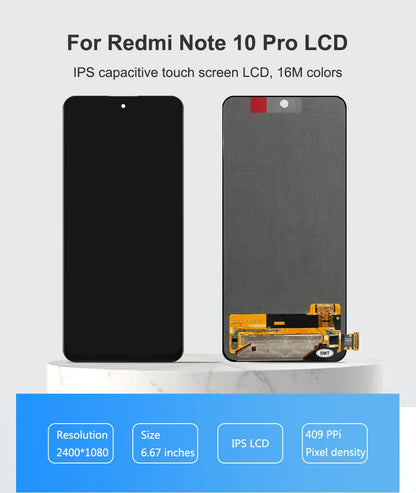 6.67" AMOLED for Xiaomi Redmi Note 10 Pro LCD Display Touch Screen For Redmi Note10Pro M2101K6G LCD Display Replace, with Frame