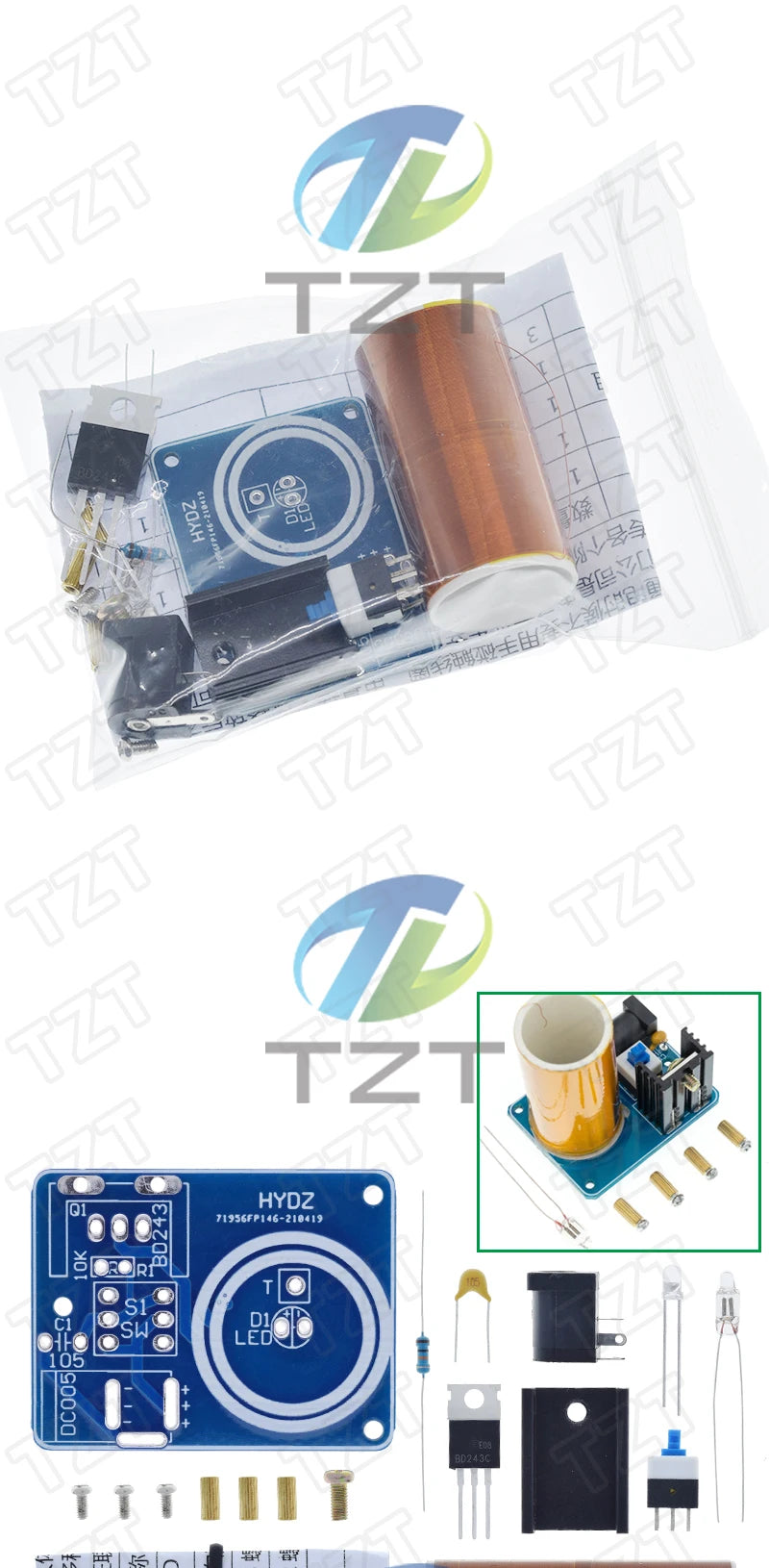 Kit DIY Mini Bobina Tesla BD243C - Módulo Electrónico TZT