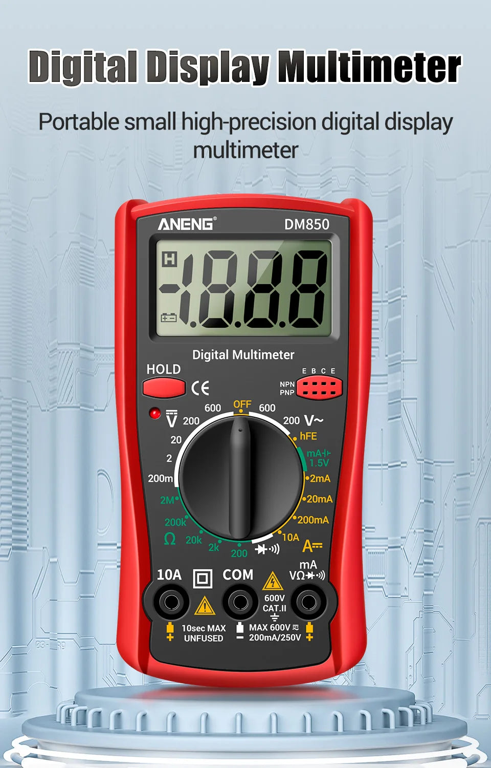 Multímetro Digital Automático Profesional ANENG DM850 (1999 Cuentas) Tester Voltaje AC/DC/Ohm/Corriente Amperímetro Detector