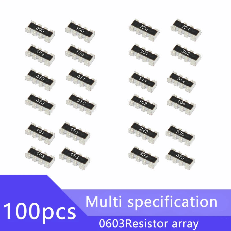 100pcs 0603*4 8P4R 2*4P SMD Network Resistor Array 4R7 4.7 47 470 R Ohm 4.7K 47K 470K 471 472 473 474