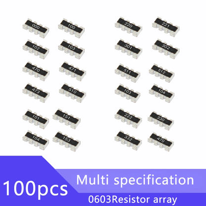 100pcs 0603*4 8P4R 2*4P SMD Network Resistor Array 4R7 4.7 47 470 R Ohm 4.7K 47K 470K 471 472 473 474