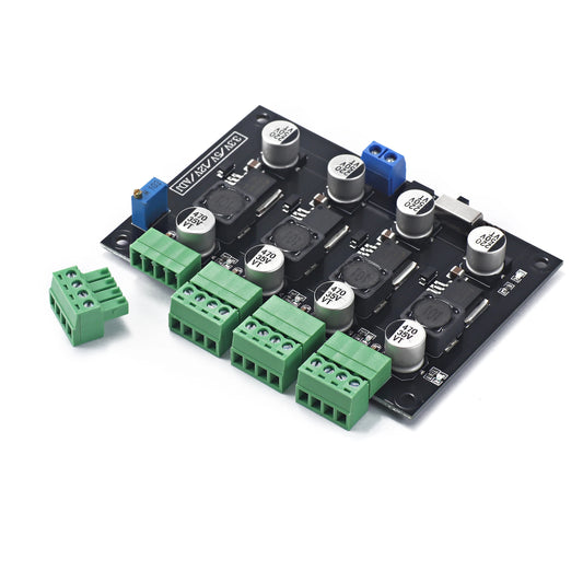 Módulo Fuente Alimentación Switching Multicanal LM2596 (3.3V, 5V, 12V, ADJ) Salida Voltaje Ajustable