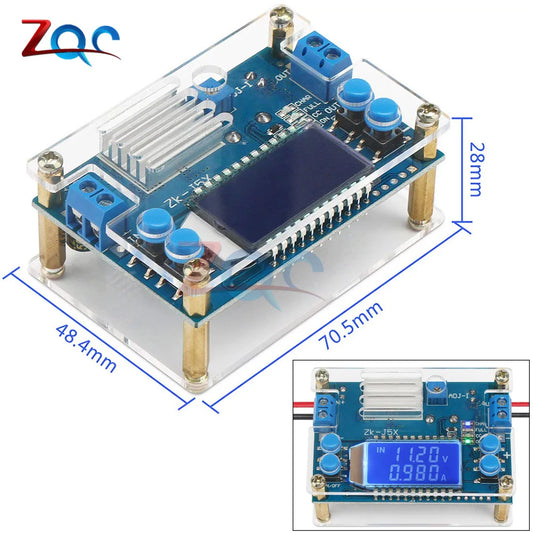 Módulo Fuente Alimentación Buck Ajustable DC 6.5-36V a 1.2-32V 5A CC/CV con Display LCD Digital y Carcasa