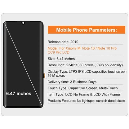 6.47" AMOLED For Xiaomi Note 10 LCD Display Touch Screen Assembly For Xiaomi CC9 Pro Display MI Note 10 Pro Replacement Parts