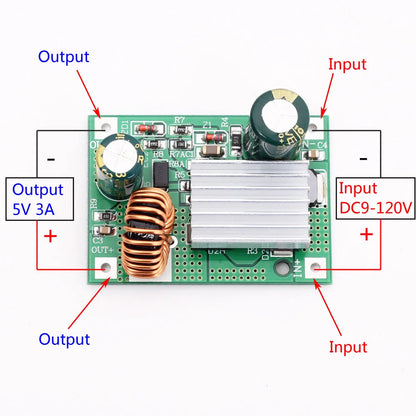 Módulo Convertidor Buck DC 9V-120V a 5V 3A Step-Down (No Boost)