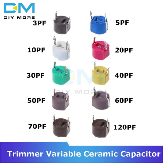 Capacitor Cerámico Variable Trimmer 6mm (3pF-120pF) Ajustable - Pack 10 Unidades (Valores Surtidos)